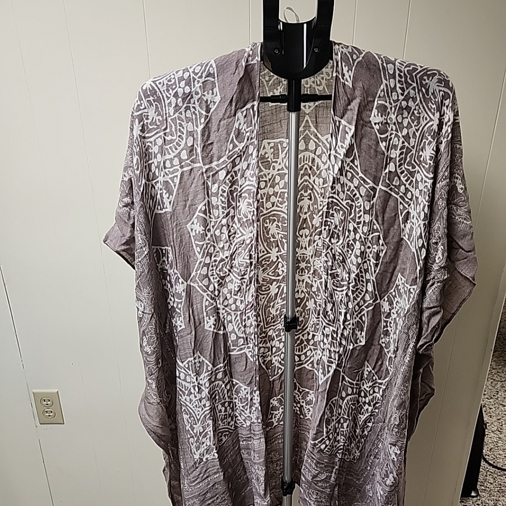 MODENA Women's Grey Kimono Duster One‎ Size Tassel Casual Cover Up